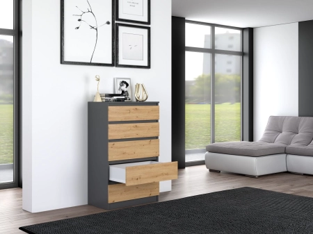 Komoda do sypialni, salonu, M5, 70x40x112cm, antracyt, dąb artisan