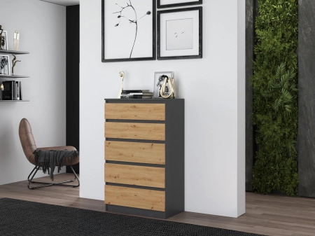 Komoda do sypialni, salonu, M5, 70x40x112cm, antracyt, dąb artisan