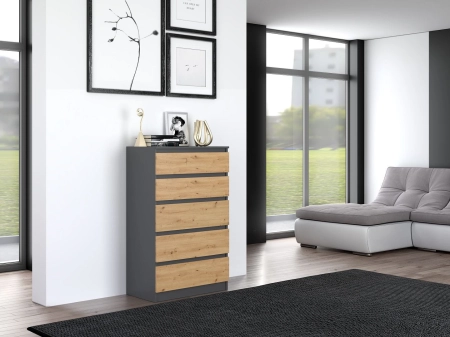 Komoda do sypialni, salonu, M5, 70x40x112cm, antracyt, dąb artisan