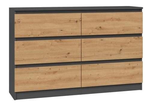 Przejdź do produktu Komoda do sypialni, salonu, M6, 120x30x77 cm, antracyt, dąb artisan, mat