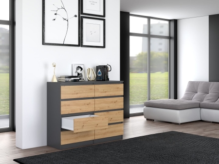 Komoda do sypialni, salonu, M8, 120x40x97 cm, antracyt, dąb artisan, mat