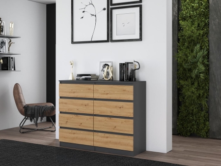 Komoda do sypialni, salonu, M8, 120x40x97 cm, antracyt, dąb artisan, mat