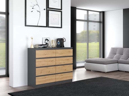 Komoda do sypialni, salonu, M8, 120x40x97 cm, antracyt, dąb artisan, mat
