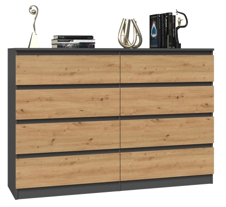 Komoda do sypialni, salonu, M8, 138x40x97 cm, antracyt, dąb artisan, mat