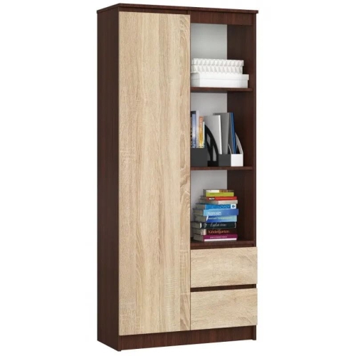 Przejdź do produktu Regał biurowy, zamykany, 2 szuflady, ORDO PLUS, 80x35x180 cm, wenge, dąb sonoma, mat