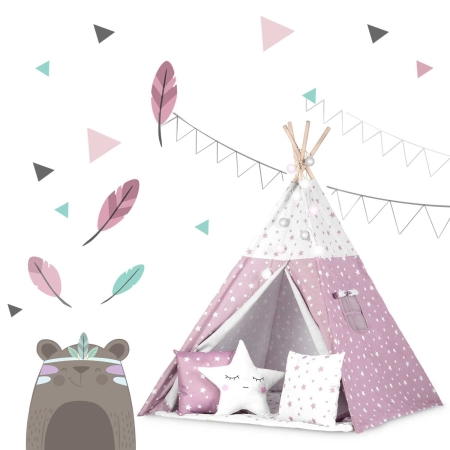 Namiot tipi dla dzieci, ze światełkami, Nukido, 120x120x165 cm, różowy w gwiazdki