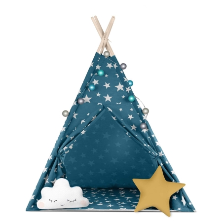 Namiot tipi dla dzieci, ze światełkami, Nukido, 120x120x165 cm, niebieski