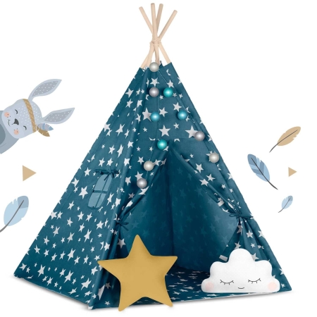 Namiot tipi dla dzieci, ze światełkami, Nukido, 120x120x165 cm, niebieski