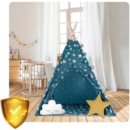 Namiot tipi dla dzieci, ze światełkami, Nukido, 120x120x165 cm, niebieski