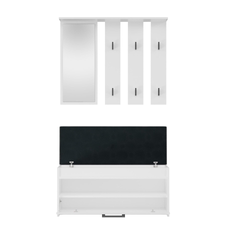 Garderoba, wieszak z lustrem + szafka na obuwie, Parma, 100x35x180 cm, biel