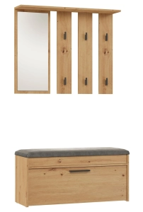 Garderoba, wieszak z lustrem + szafka na obuwie, Parma, 100x35x180 cm, dąb artisan