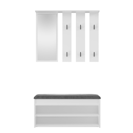 Garderoba, wieszak z lustrem + szafka na obuwie, Parma, 100x35x180 cm, biel