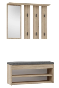 Garderoba, wieszak z lustrem + szafka na obuwie, Parma, 100x35x180 cm, dąb sonoma