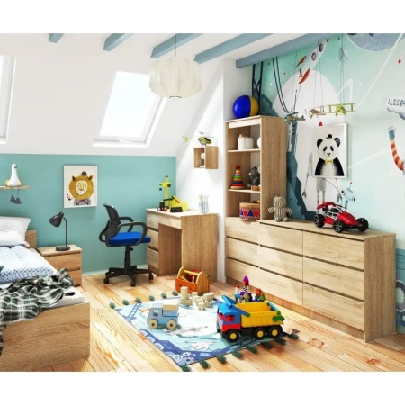 Biurko komputerowe, szkolne, lewe, NIKO, 90x50x77 cm, dąb sonoma, mat