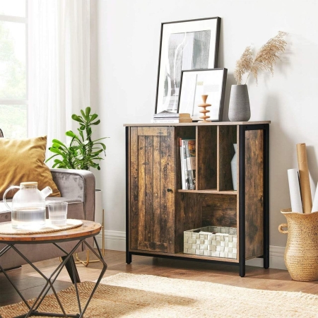 Komoda rustykalna do salonu, sypialni, 80x30x80 cm, ciemny brąz, czarny, mat