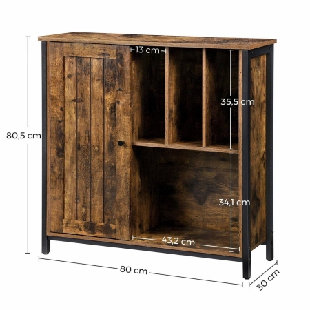 Komoda rustykalna do salonu, sypialni, 80x30x80 cm, ciemny brąz, czarny, mat