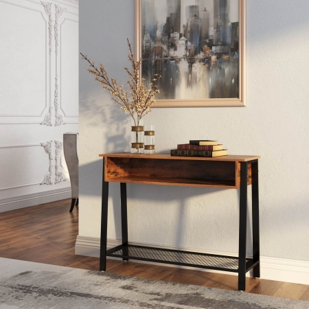Konsola z półką, komoda, 100x35x80 cm, ciemny brąz, czarny, mat