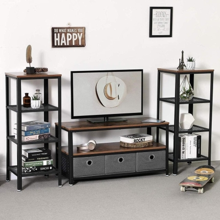Szafka RTV rustykalna, 100x40x52 cm, ciemny brąz, czarny, mat