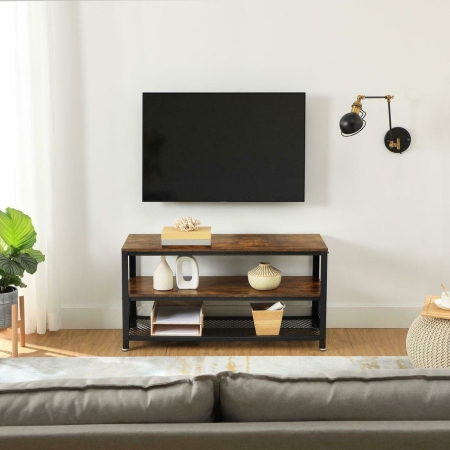 Szafka RTV rustykalna, 100x40x52 cm, ciemny brąz, czarny, mat