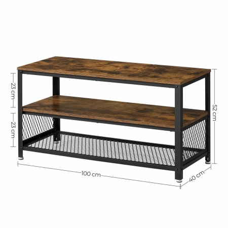 Szafka RTV rustykalna, 100x40x52 cm, ciemny brąz, czarny, mat