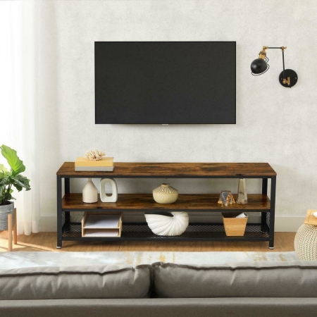 Szafka RTV, stolik, 140x40x52 cm, ciemny brąz, czarny, mat