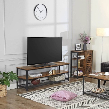 Szafka RTV, stolik, 140x40x52 cm, ciemny brąz, czarny, mat