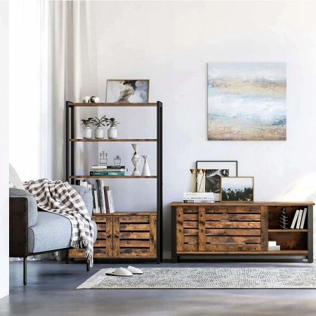 Regał, szafka z półkami, 70x30x121 cm, ciemny brąz, czarny, mat