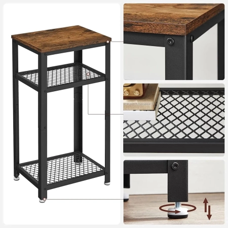 Stolik z półkami do salonu, 40x30x75 cm, ciemny brąz, czarny, mat