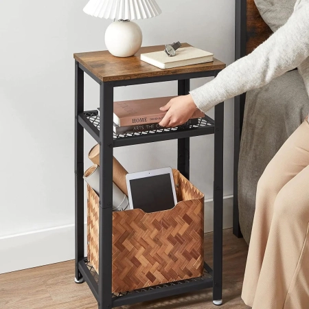 Stolik z półkami do salonu, 40x30x75 cm, ciemny brąz, czarny, mat