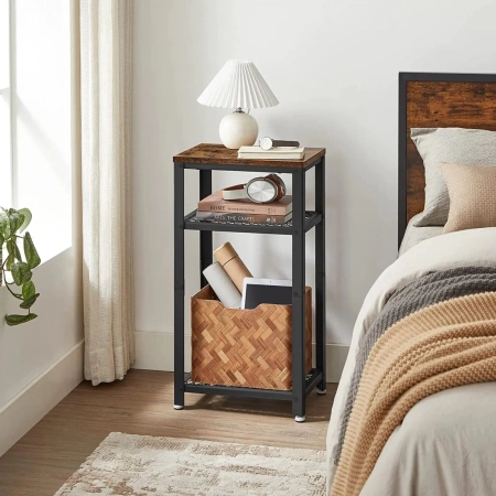 Stolik z półkami do salonu, 40x30x75 cm, ciemny brąz, czarny, mat