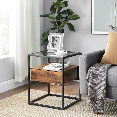 Stolik kawowy do salonu, 43x43x54 cm, ciemny brąz, czarny, mat