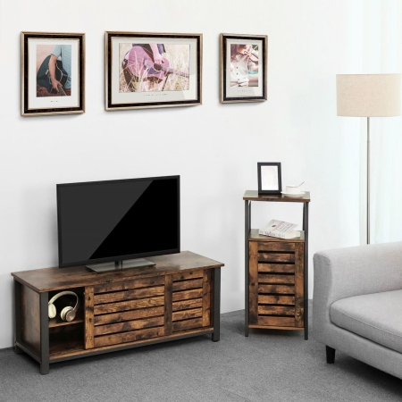 Szafka RTV, półki, drzwi, 110x40x45 cm, ciemny brąz, czarny, mat