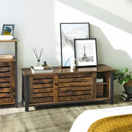 Szafka RTV, półki, drzwi, 110x40x45 cm, ciemny brąz, czarny, mat