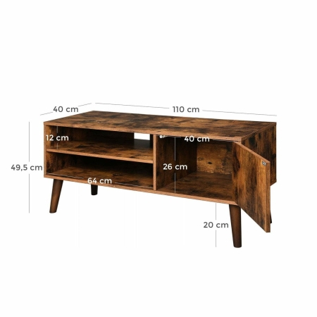 Szafka RTV retro, 110x40x49 cm, ciemny brąz, czarny, mat