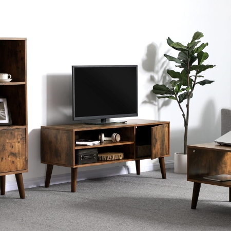 Szafka RTV retro, 110x40x49 cm, ciemny brąz, czarny, mat