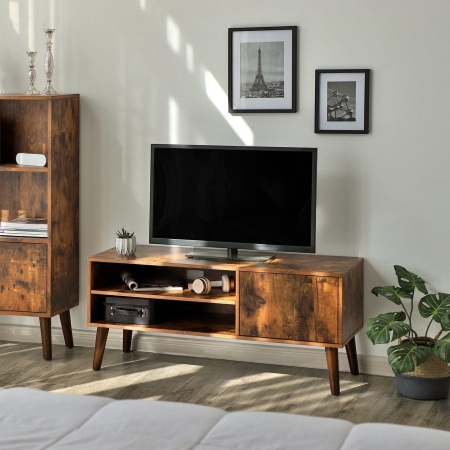 Szafka RTV retro, 110x40x49 cm, ciemny brąz, czarny, mat