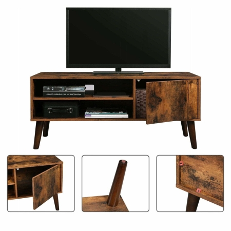 Szafka RTV retro, 110x40x49 cm, ciemny brąz, czarny, mat