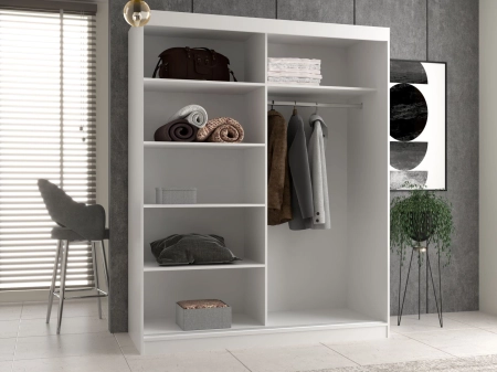 Szafa do sypialni, drzwi przesuwne, Iga, 160x61x200 cm, biały, ze szprosami