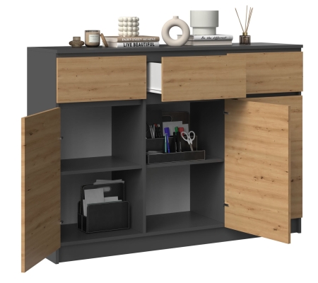Komoda do sypialni, pokoju, 3D3S, 120x40x97 cm, antracyt, dąb artisan, mat