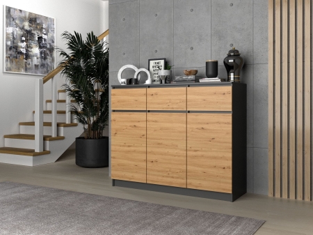Komoda do sypialni, pokoju, 3D3S, 120x40x97 cm, antracyt, dąb artisan, mat