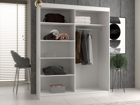 Szafa do sypialni, 2 lustra, drzwi przesuwne, Iga, 160x61x200 cm, biały