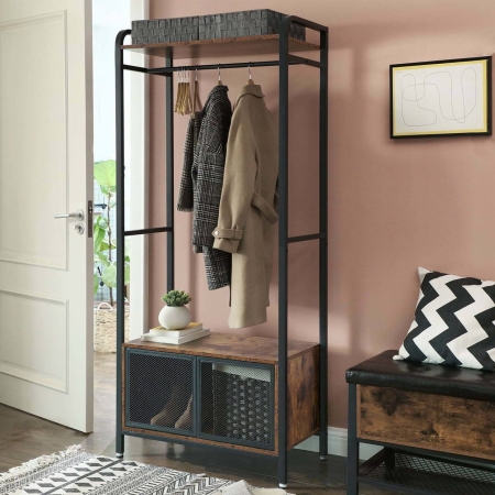 Wieszak na odzież, stojak, 80x40x180 cm, ciemny brąz, czarny, mat