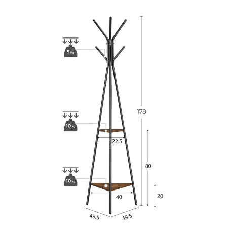 Wieszak na ubrania stojący, 49x49x179 cm, ciemny brąz, czarny, mat