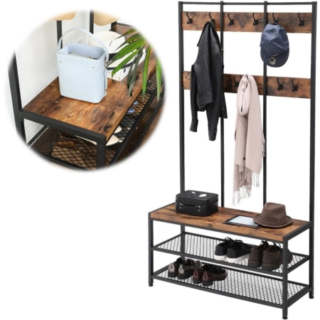 Duży wieszak do przedpokoju, 100x40x184 cm, ciemny brąz, czarny, mat