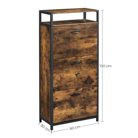 Wąska szafka na buty, 60x30x130 cm, ciemny brąz, czarny, mat