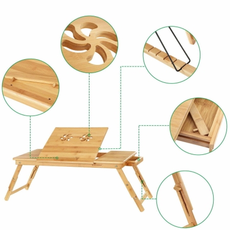 Stolik, podstawka pod laptopa, 72x35x29 cm, naturalne jasne drewno, mat