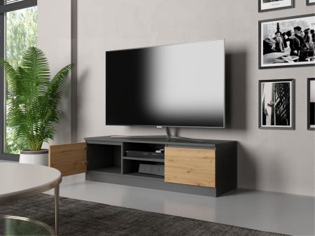 Nowoczesny stolik RTV, szafka, Malwa, 120x40x36 cm, dąb artisan, antracyt