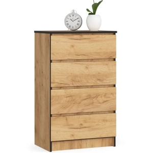 Komoda do sypialni, 4 szuflady, STILO, 60x40x99 cm, dąb craft, mat