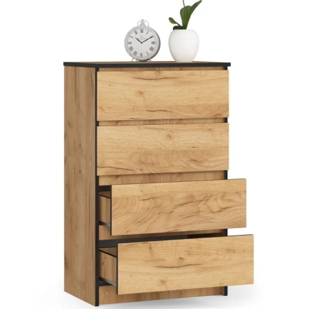 Komoda do sypialni, 4 szuflady, STILO, 60x40x99 cm, dąb craft, mat