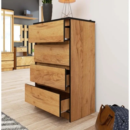 Komoda do sypialni, 4 szuflady, STILO, 60x40x99 cm, dąb craft, mat